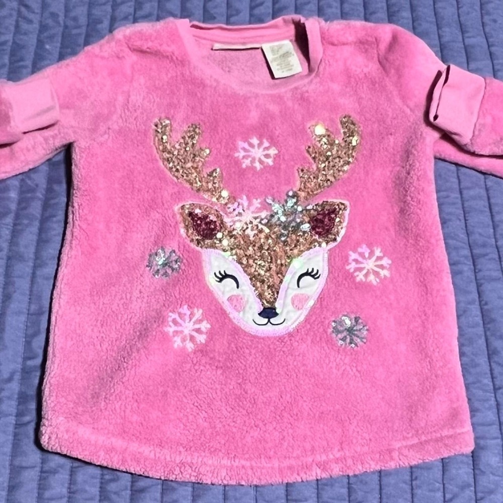 Cynthia Rowley Girls Pink Fleece Reindeer Sequin Sweatshirt Size S 6/6X